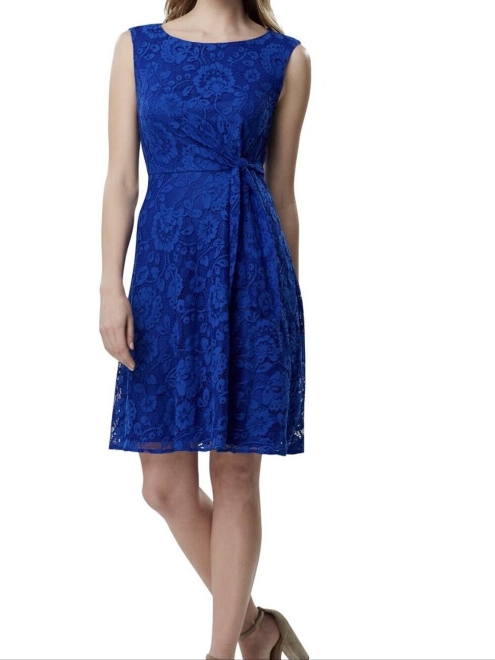 Tahari Royal Blue Lace Tie-Detail Sleeveless Dress